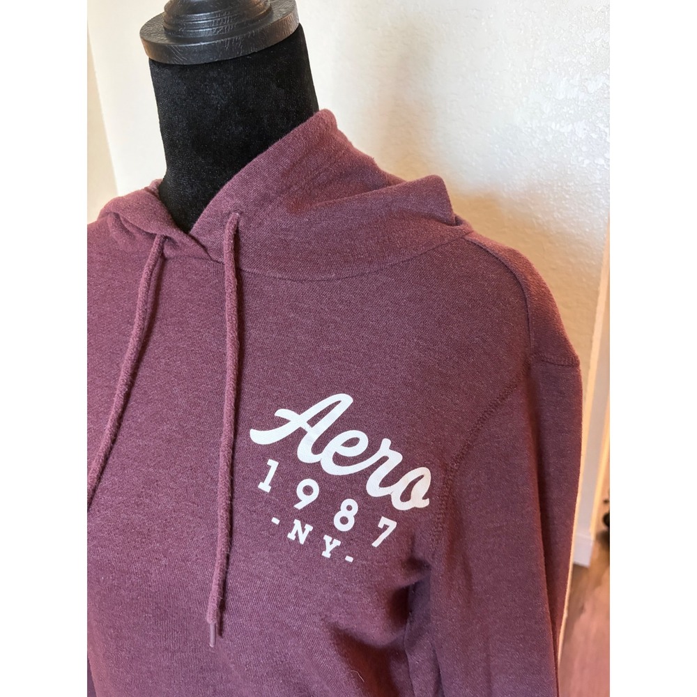 Aeropostale Womens Full Zip Hoodie Maroon Burgundy Aero 1987 Graphic Small - Picture 2 of 7